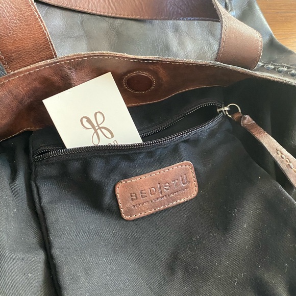 BED|STU Stevie Black with Dark Brown Straps Leather Shoulder Tote - Picture 5 of 6